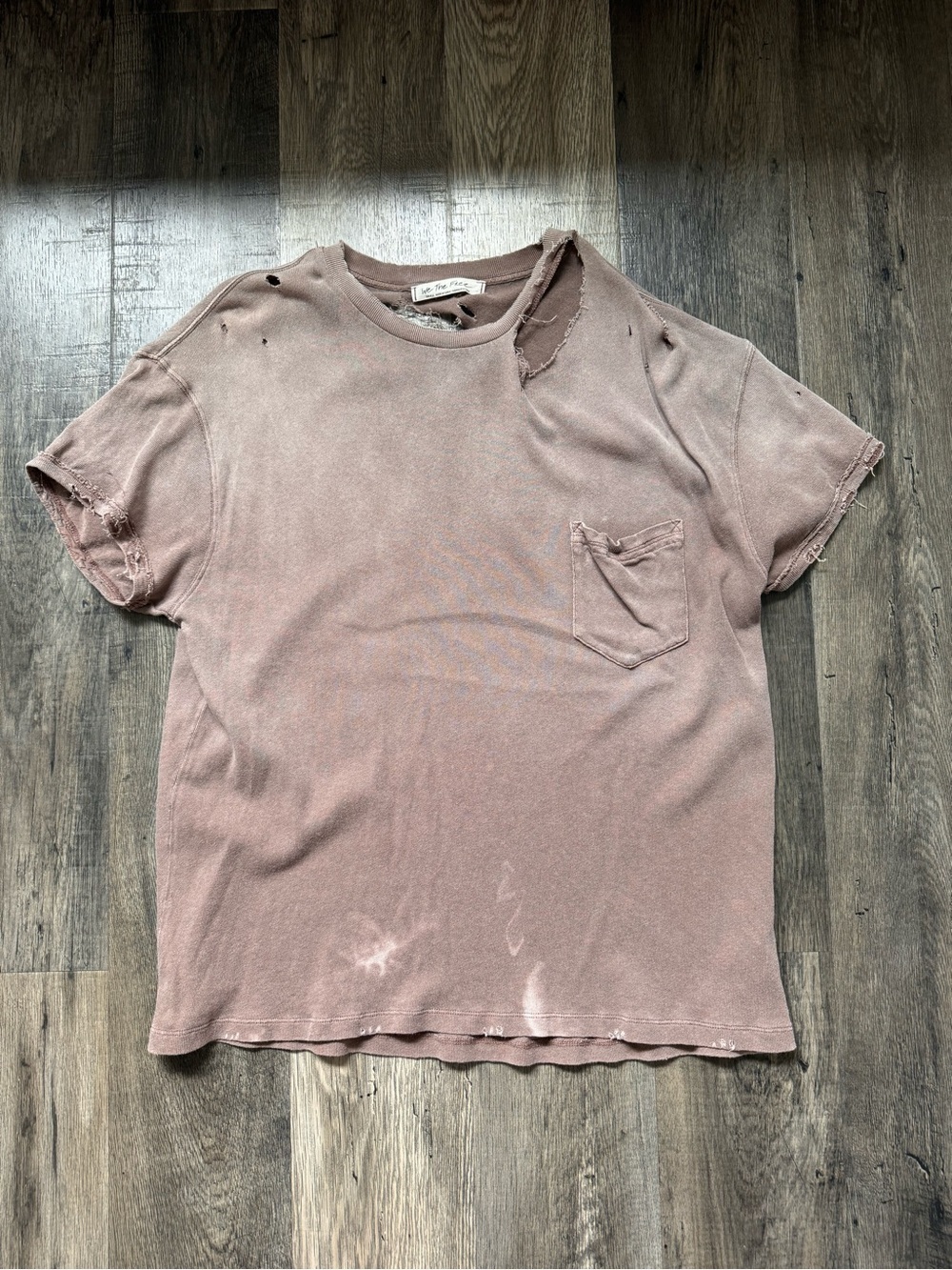 We The Free Washed Mauve Distressed Pocket Tee